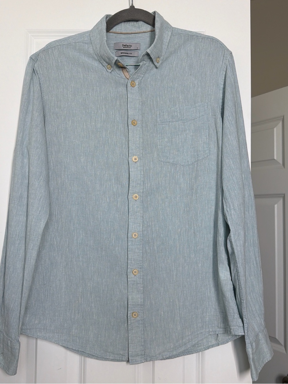 DeFacto Turquoise Blue Long-Sleeve Button-Down Shirt